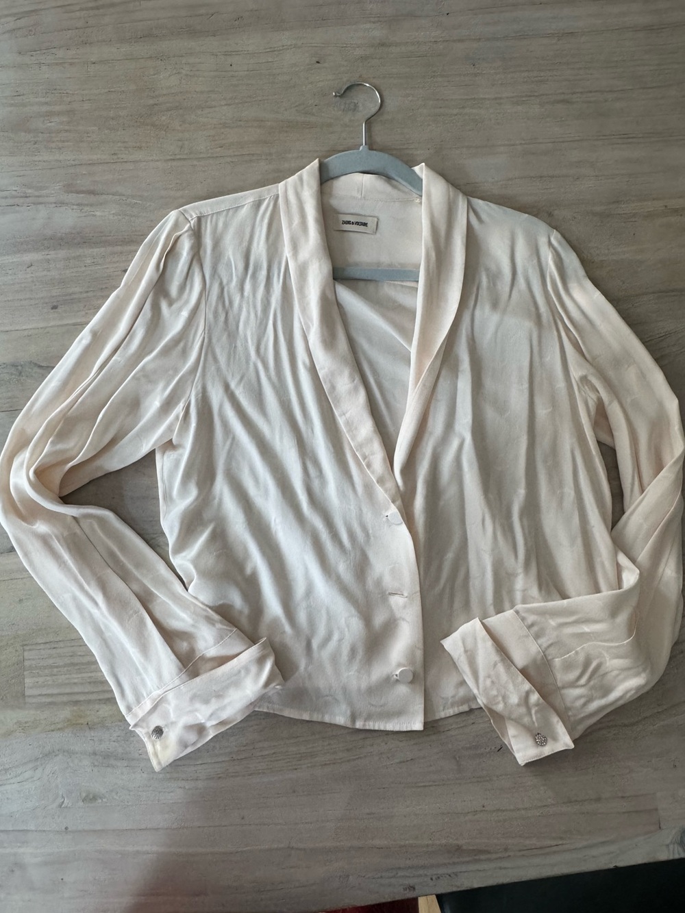 Zadig & Voltaire Cream Button-Front Draped Dusty Pink Silk Shirt/Jacket